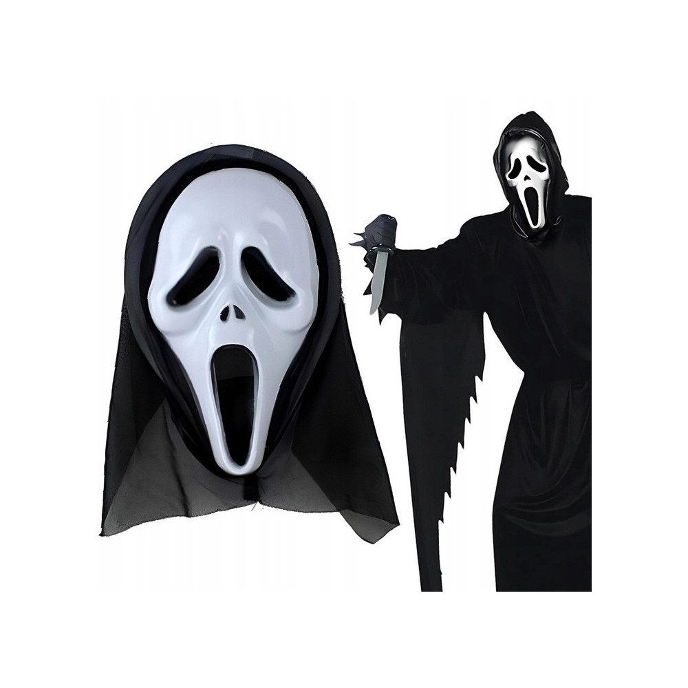 MASKA HALLOWEEN KRZYK DUCH Z KAPTUREM HORROR PRZEBRANIE KOSTIUM BIAŁA