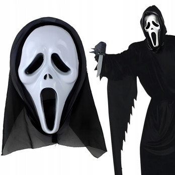 MASKA HALLOWEEN KRZYK DUCH Z KAPTUREM HORROR PRZEBRANIE KOSTIUM BIAŁA