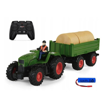TRAKTOR ZDALNIE STEROWANY CIĄGNIK Z PRZYCZEPĄ FIGURKA GUMOWE KOŁA ZABAWKA