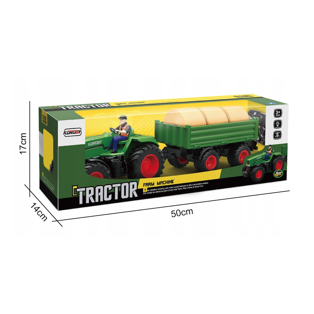 TRAKTOR ZDALNIE STEROWANY CIĄGNIK Z PRZYCZEPĄ FIGURKA GUMOWE KOŁA ZABAWKA