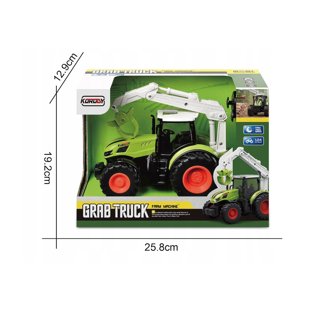 TRAKTOR ZIELONY ZDALNIE STEROWANY CHWYTAK DREWNO GUMOWE KOŁA ZABAWKA RC