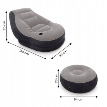 Materac jednoosobowy fotel z poduszką INTEX 68564 130 x 99 x 76 cm szary