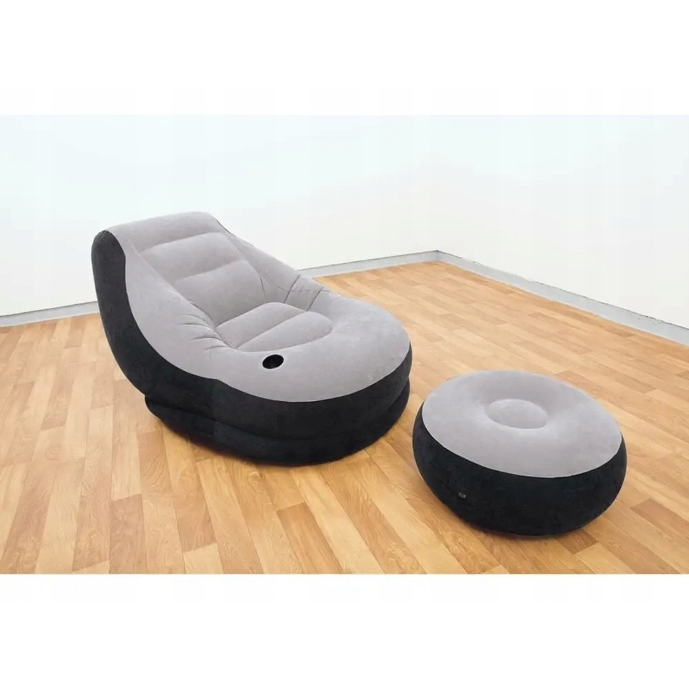 Materac jednoosobowy fotel z poduszką INTEX 68564 130 x 99 x 76 cm szary