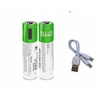 WIELOKROTNE BATERIE PALUSZKI AKUMULATORKI 10440 2 SZT ŁADOWANE KABLEM USB-C