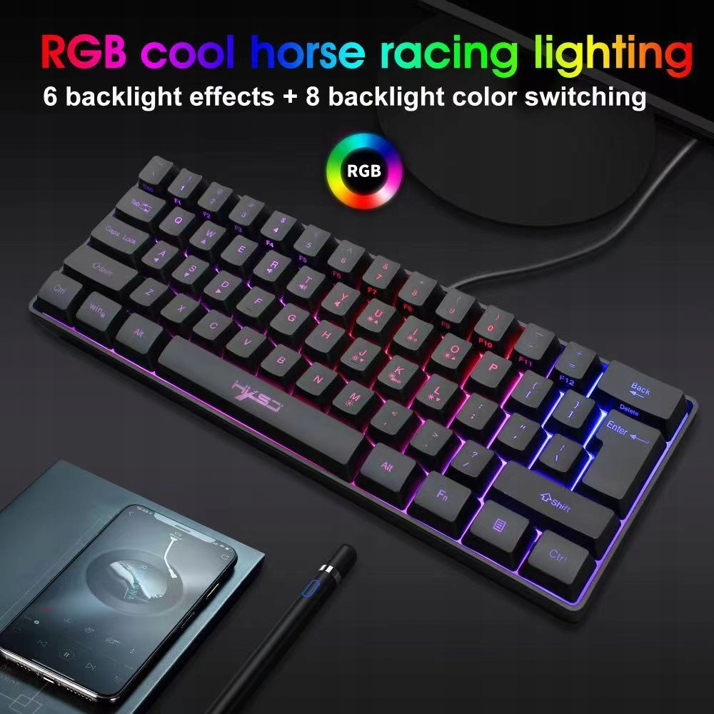 MINI KLAWIATURA PRZEWODOWA GAMINGOWA RGB PODŚWIETLENIE DO GIER