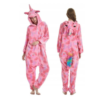 JEDNOROŻEC ONESIE KOMBINEZON UNICORN GWIAZDKI PINK RÓŻOWY PIŻAMA DRES L
