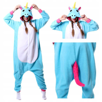ONESIE JEDNOROŻEC DRES PRZEBRANIE KIGURUMI PIŻAMA NIEBIESKA UNICORN BLUE S