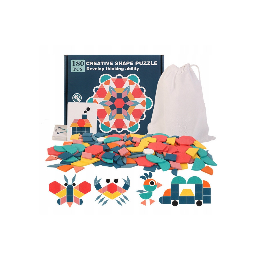 DREWNIANE PUZZLE DO UKŁADANIA KLOCKI TANGRAM ZESTAW MONTESSORI WORECZEK