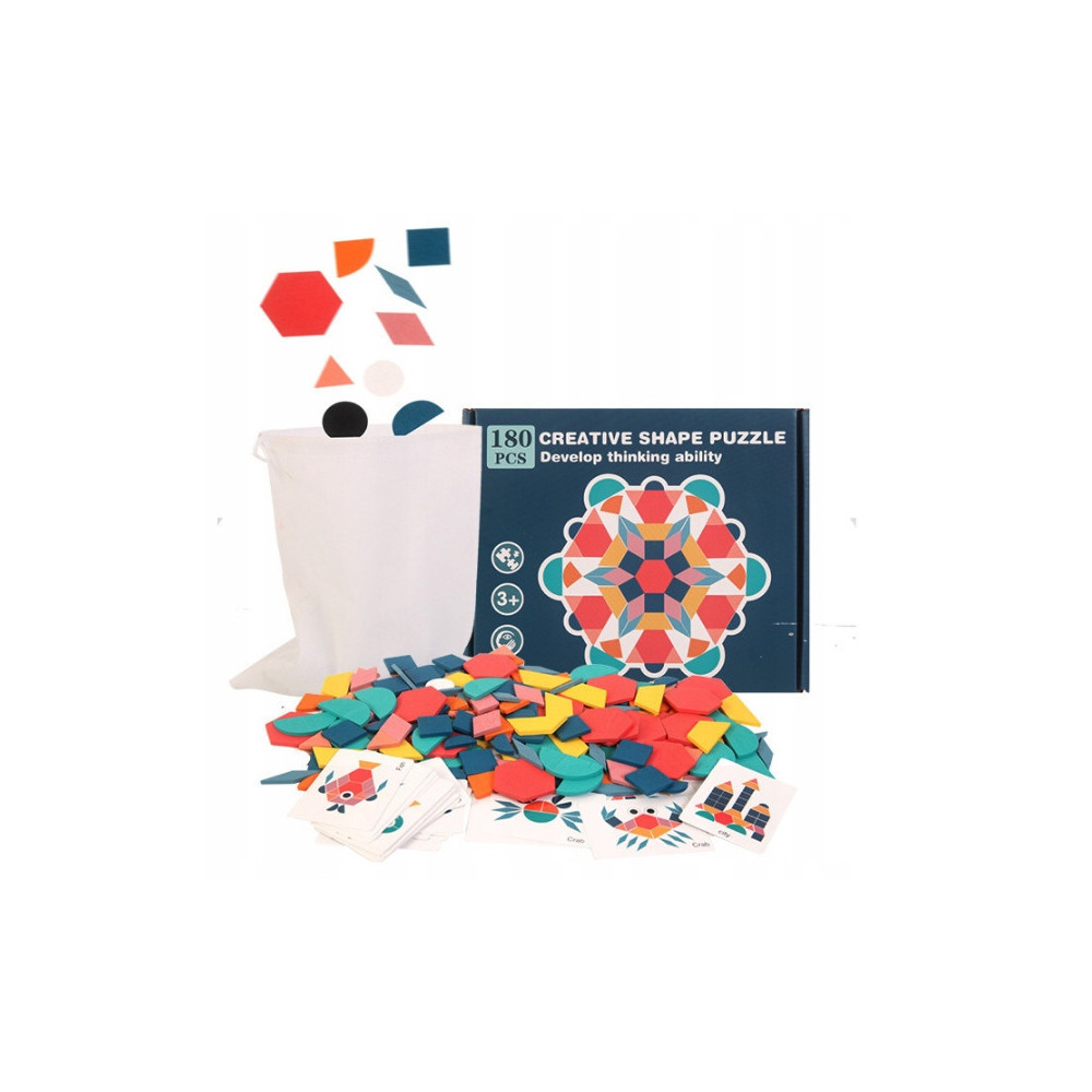DREWNIANE PUZZLE DO UKŁADANIA KLOCKI TANGRAM ZESTAW MONTESSORI WORECZEK