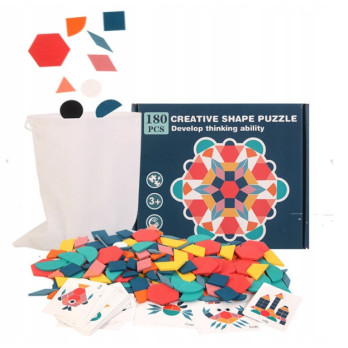 DREWNIANE PUZZLE DO UKŁADANIA KLOCKI TANGRAM ZESTAW MONTESSORI WORECZEK