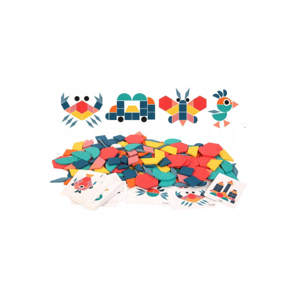 DREWNIANE PUZZLE DO UKŁADANIA KLOCKI TANGRAM ZESTAW MONTESSORI WORECZEK