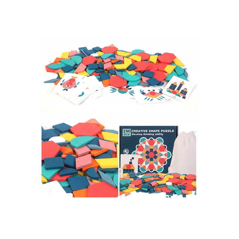 DREWNIANE PUZZLE DO UKŁADANIA KLOCKI TANGRAM ZESTAW MONTESSORI WORECZEK