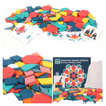 DREWNIANE PUZZLE DO UKŁADANIA KLOCKI TANGRAM ZESTAW MONTESSORI WORECZEK
