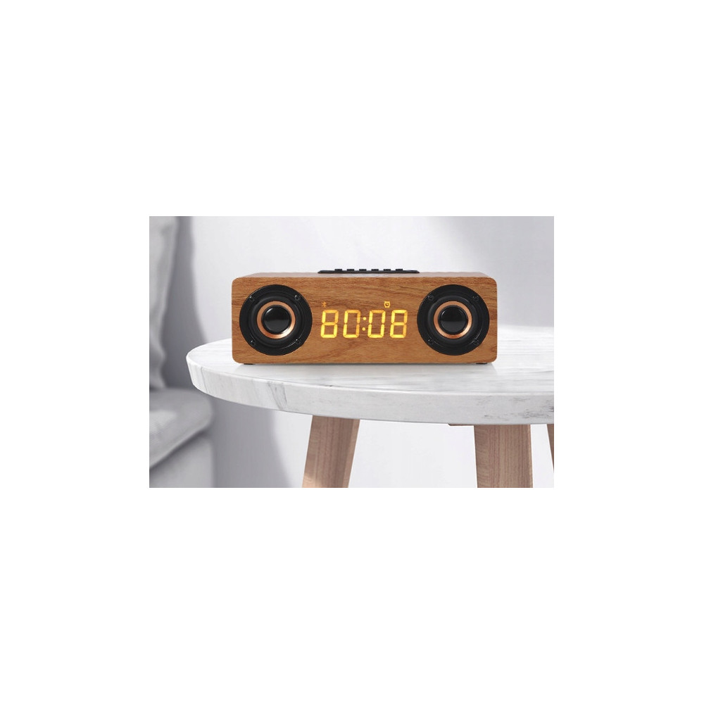 BLUETOOTH GŁOŚNIK ZEGAR DREWNIANY BUDZIK ŁADOWARKA BEZPRZEWODOWA QI RADIO