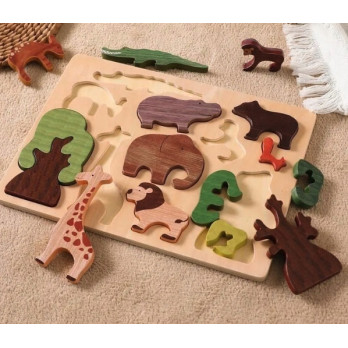 DREWNIANE PUZZLE UKŁADANKA ZWIERZĘTA ZWIERZAKI DŻUNGLA TABLICA DLA DZIECI