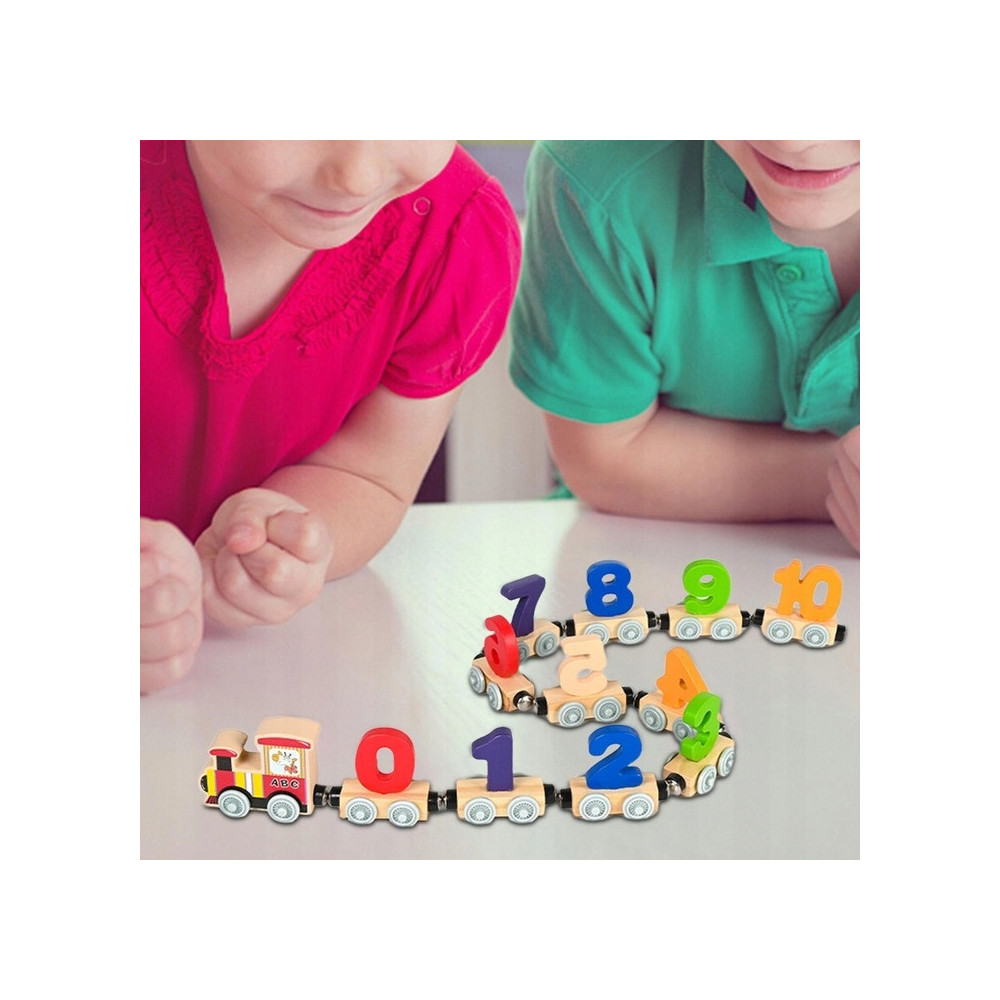 DREWNIANA KOLEJKA LOKOMOTYWA POCIĄG CYFERKI DLA DZIECI MONTESSORI NAUKA