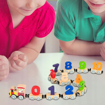 DREWNIANA KOLEJKA LOKOMOTYWA POCIĄG CYFERKI DLA DZIECI MONTESSORI NAUKA