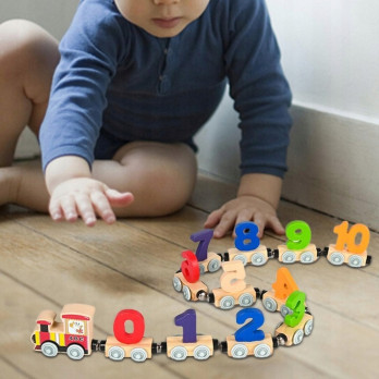 DREWNIANA KOLEJKA LOKOMOTYWA POCIĄG CYFERKI DLA DZIECI MONTESSORI NAUKA