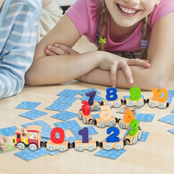 DREWNIANA KOLEJKA LOKOMOTYWA POCIĄG CYFERKI DLA DZIECI MONTESSORI NAUKA