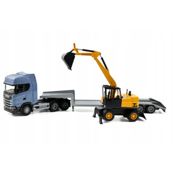 EMEK 30604 SCANIA S NEXT GEN Z NACZEPĄ I KOPARKĄ NIEBIESKI