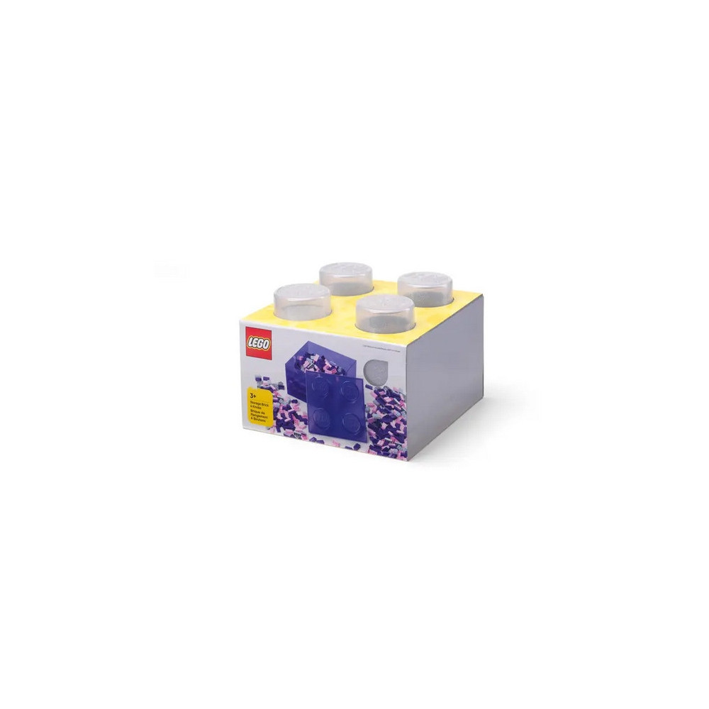LEGO POJEMNIK PUDEŁKO KLOCEK 4 PRZEZROCZYSTY BROKAT SZARY 25 cm 40090803