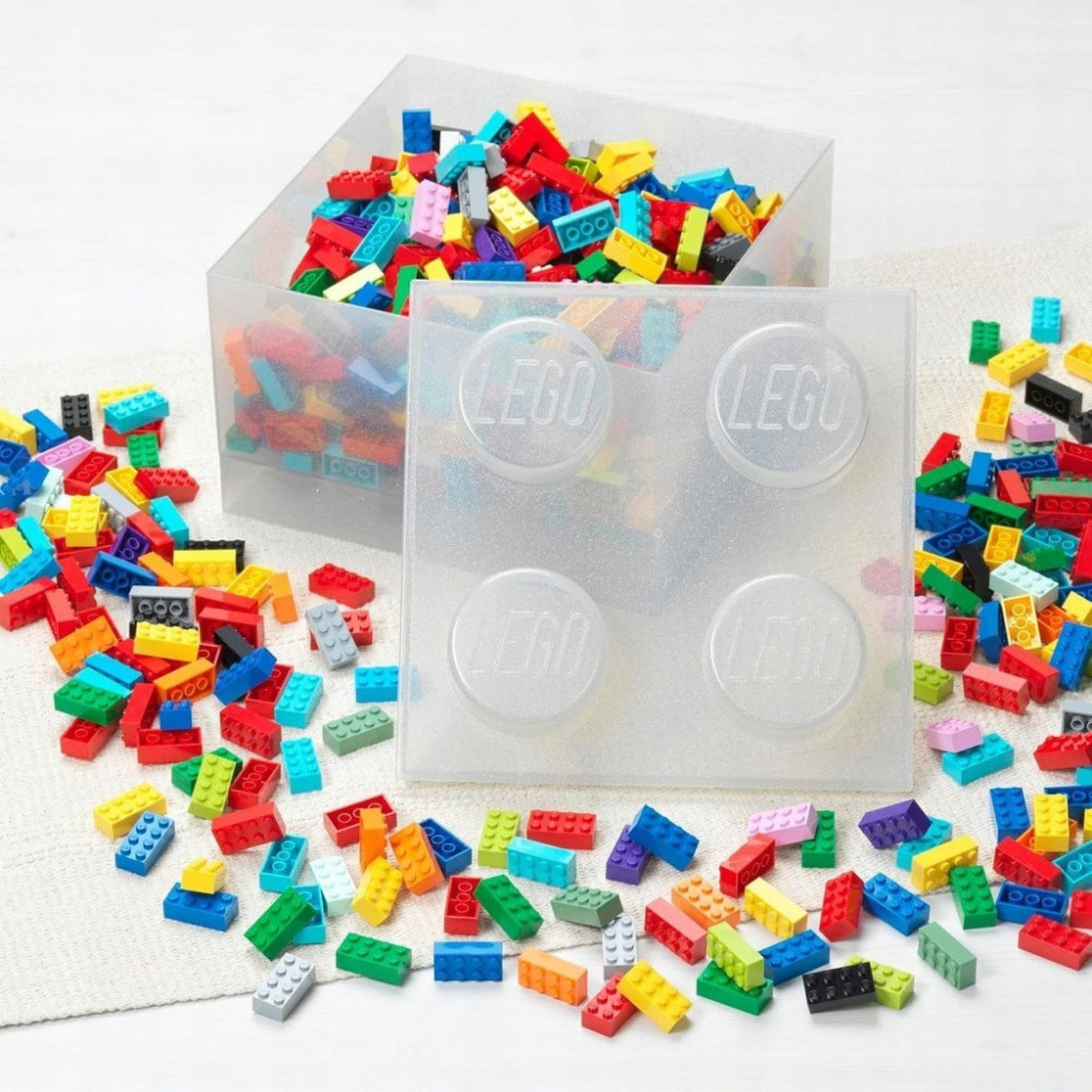 LEGO POJEMNIK PUDEŁKO KLOCEK 4 PRZEZROCZYSTY BROKAT SZARY 25 cm 40090803