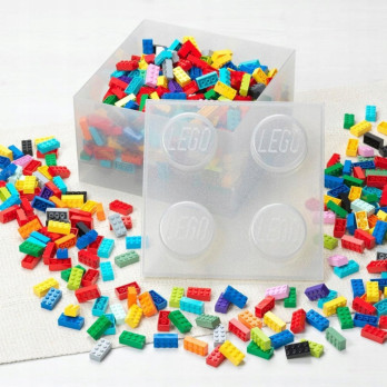 LEGO POJEMNIK PUDEŁKO KLOCEK 4 PRZEZROCZYSTY BROKAT SZARY 25 cm 40090803
