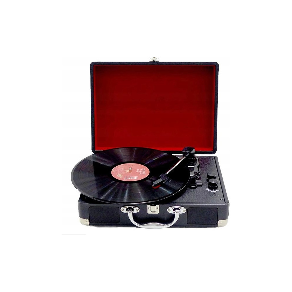 ODTWARZACZ PŁYT WINYLOWYCH VINTAGE RETRO STYLOWY GRAMOFON W WALIZCE CZARNA
