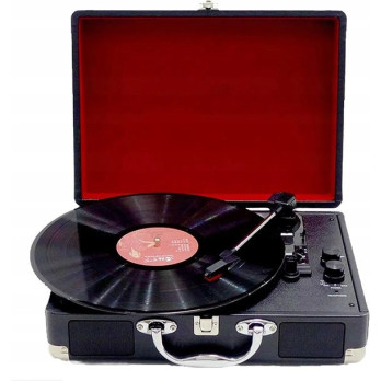 ODTWARZACZ PŁYT WINYLOWYCH VINTAGE RETRO STYLOWY GRAMOFON W WALIZCE CZARNA