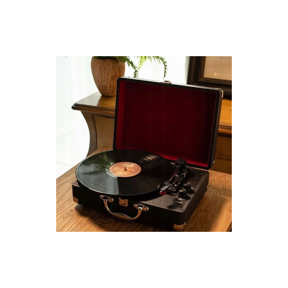 ODTWARZACZ PŁYT WINYLOWYCH VINTAGE RETRO STYLOWY GRAMOFON W WALIZCE CZARNA