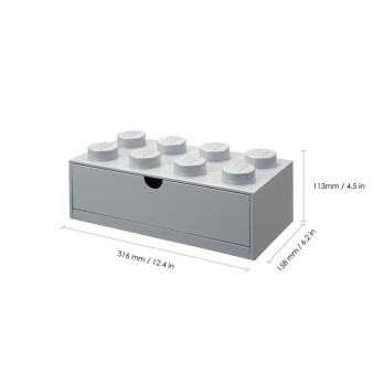 Pojemnik klocek z szufladą Lego Brick 8 Desk Drawer szary Grey Prezent