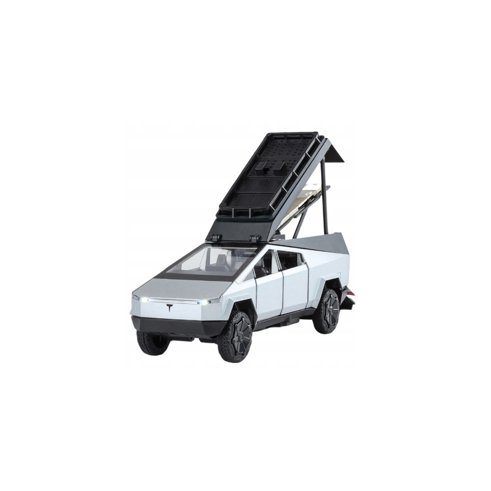 METALOWY MODEL TESLA CYBERTRUCK KEMPING QUAD 1:32 DŹWIĘK ŚWIATŁA LED SILVER