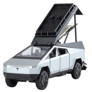 METALOWY MODEL TESLA CYBERTRUCK KEMPING QUAD 1:32 DŹWIĘK ŚWIATŁA LED SILVER
