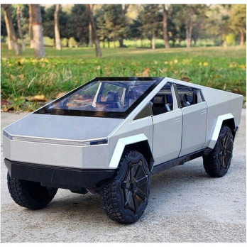 METALOWY MODEL TESLA CYBERTRUCK KEMPING QUAD 1:32 DŹWIĘK ŚWIATŁA LED SILVER