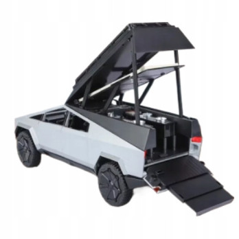 METALOWY MODEL TESLA CYBERTRUCK KEMPING QUAD 1:32 DŹWIĘK ŚWIATŁA LED SILVER
