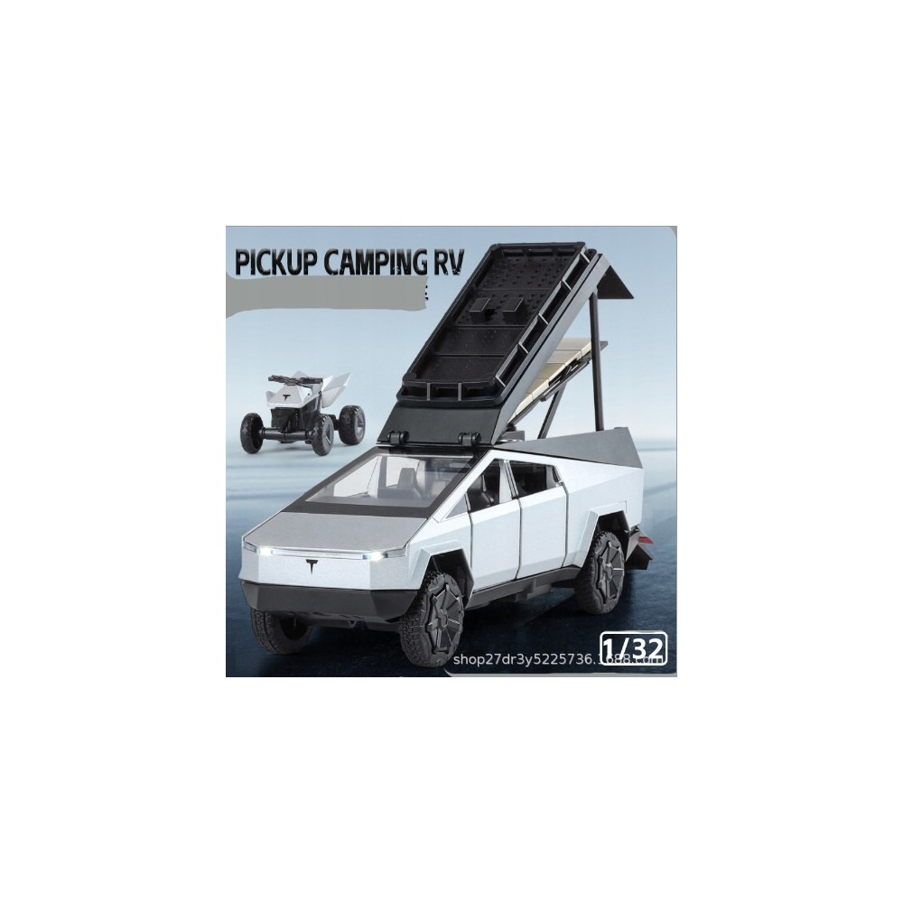 METALOWY MODEL TESLA CYBERTRUCK KEMPING QUAD 1:32 DŹWIĘK ŚWIATŁA LED SILVER