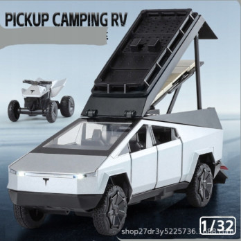 METALOWY MODEL TESLA CYBERTRUCK KEMPING QUAD 1:32 DŹWIĘK ŚWIATŁA LED SILVER