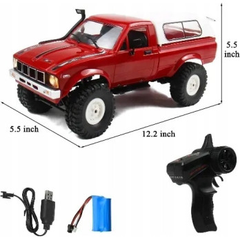 AUTO ZDALNIE STEROWANE RC CRAWLER WPL C24 RED CZERWONE OFF-ROAD LED