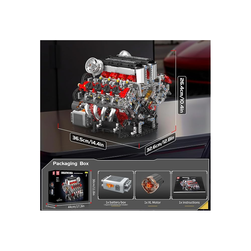 Klocki Mould King 10130 Silnik F488 3.9L V8 Twin-Turbo Model Technic BOX