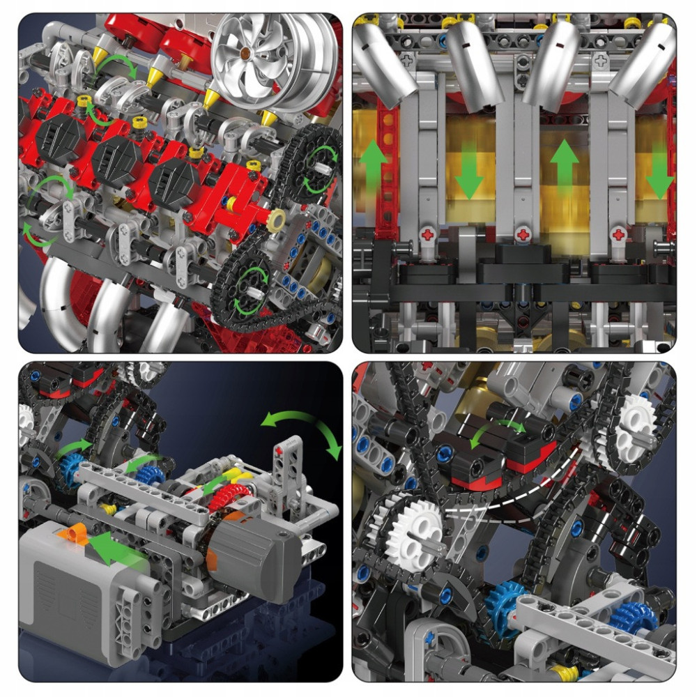 Klocki Mould King 10130 Silnik F488 3.9L V8 Twin-Turbo Model Technic BOX