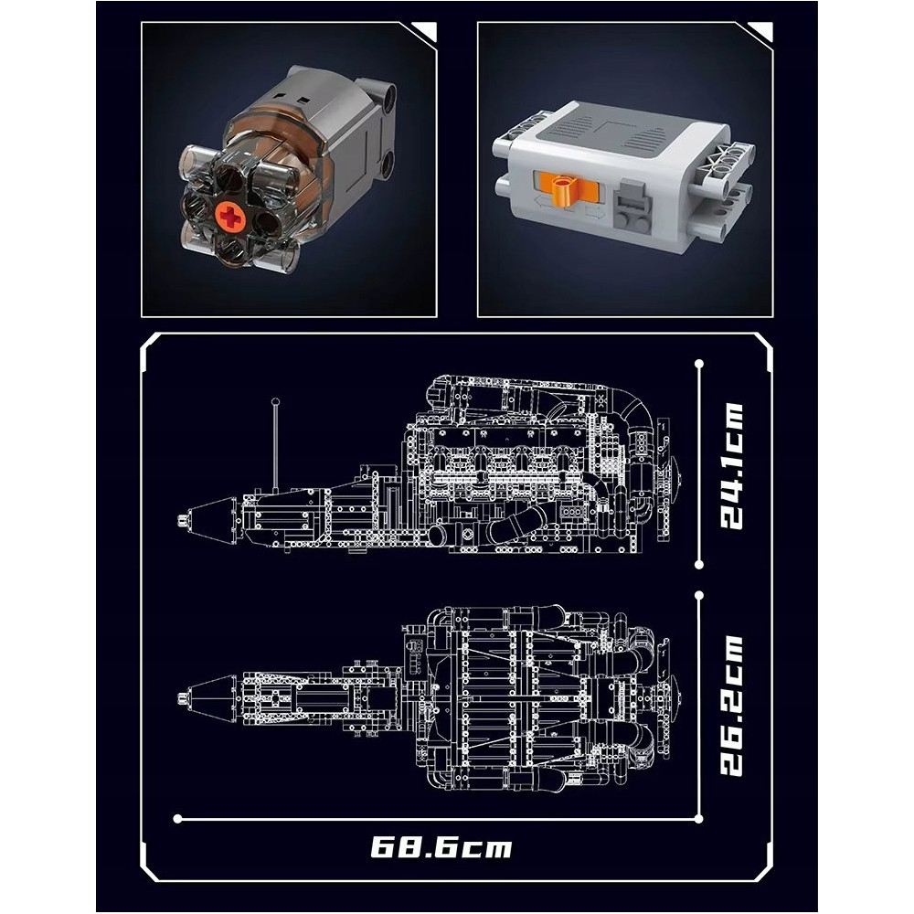 Klocki Mould King 10168 Silnik V8 TWIN-TURBO Engine Model Konstrukcyjny BOX