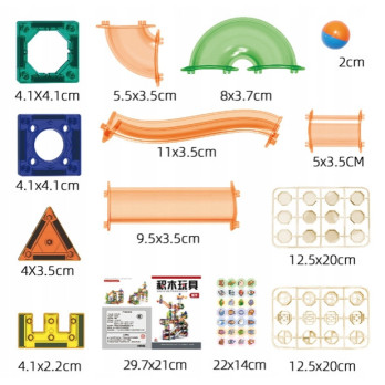 KLOCKI MAGNETYCZNE 3D TOR KULKOWY ŚWIECĄCY ZESTAW DIY 349 ELEMENTÓW