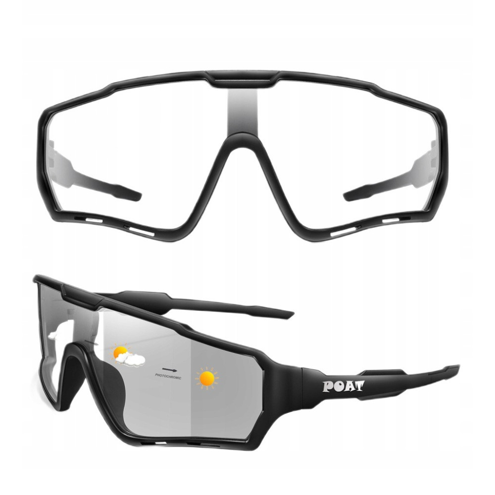 SPORTOWE OKULARY ROWEROWE UV400 FOTOCHROMOWE PRZECIWSŁONECZNE CZARNE
