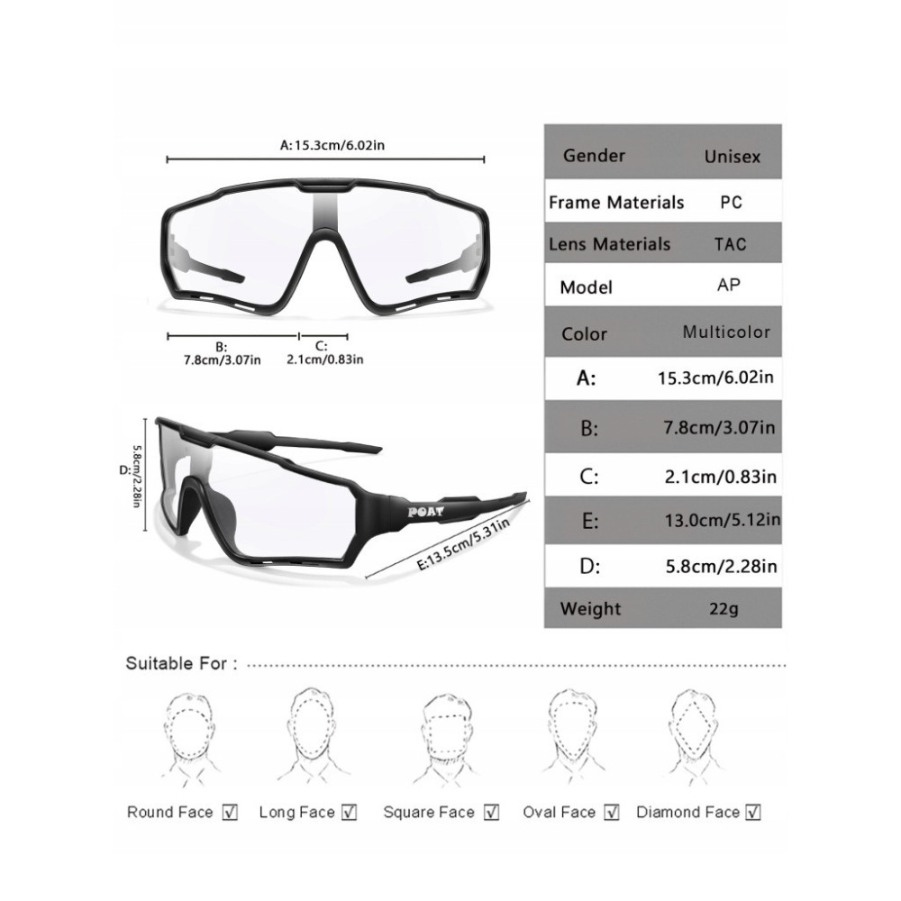 SPORTOWE OKULARY ROWEROWE UV400 FOTOCHROMOWE PRZECIWSŁONECZNE CZARNE