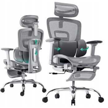 KRZESŁO BIUROWE ERGONOMICZNE PODNÓŻEK MESH REGULACJA SGS