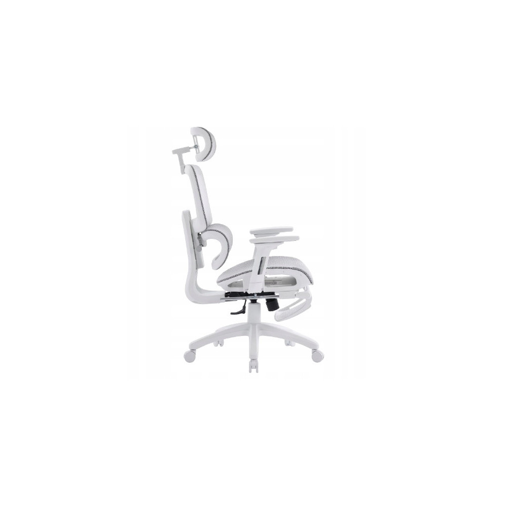 FOTEL ERGONOMICZNY BIUROWY SZARO-BIAŁY PODNÓŻEK REGULACJA 3D WSPARCIE