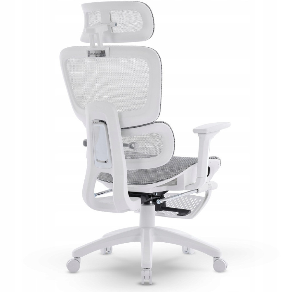 FOTEL ERGONOMICZNY BIUROWY SZARO-BIAŁY PODNÓŻEK REGULACJA 3D WSPARCIE