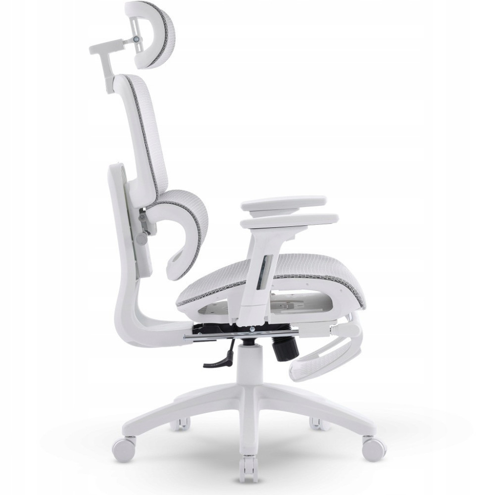 FOTEL ERGONOMICZNY BIUROWY SZARO-BIAŁY PODNÓŻEK REGULACJA 3D WSPARCIE