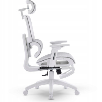 FOTEL ERGONOMICZNY BIUROWY SZARO-BIAŁY PODNÓŻEK REGULACJA 3D WSPARCIE