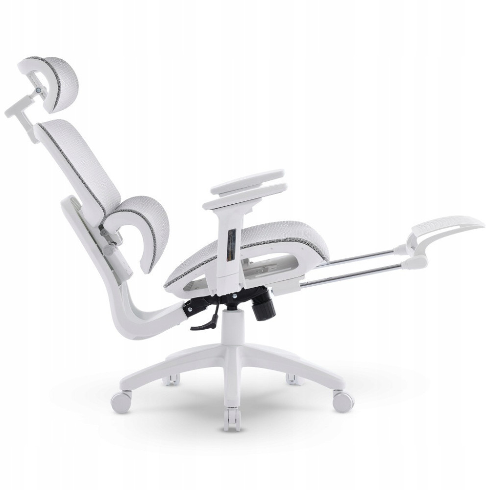 FOTEL ERGONOMICZNY BIUROWY SZARO-BIAŁY PODNÓŻEK REGULACJA 3D WSPARCIE